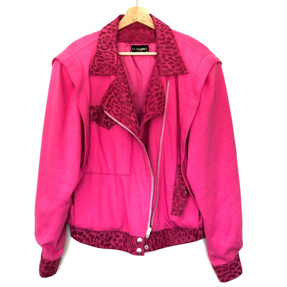 80s Leopard Print Neon Pink Leather Jacket